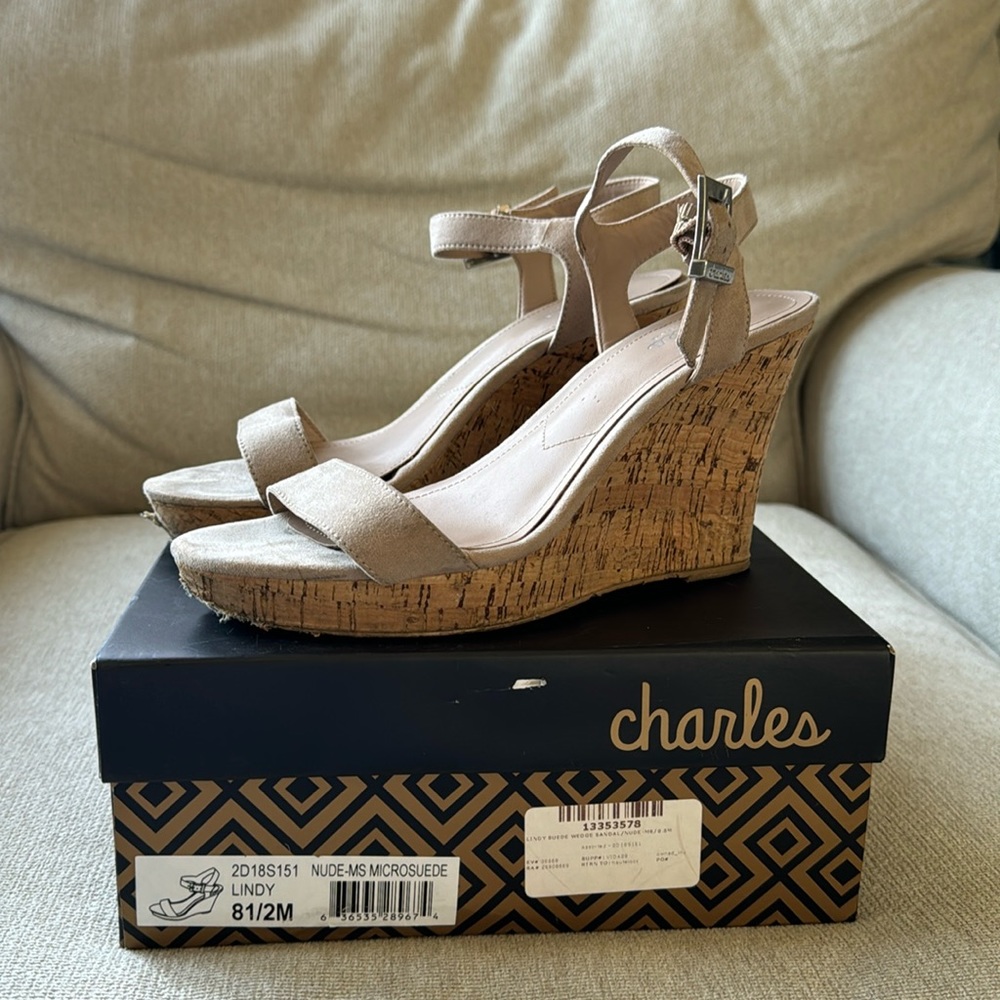 Charles Nude Microsuede Wedge Heel, Lindy, 8.5